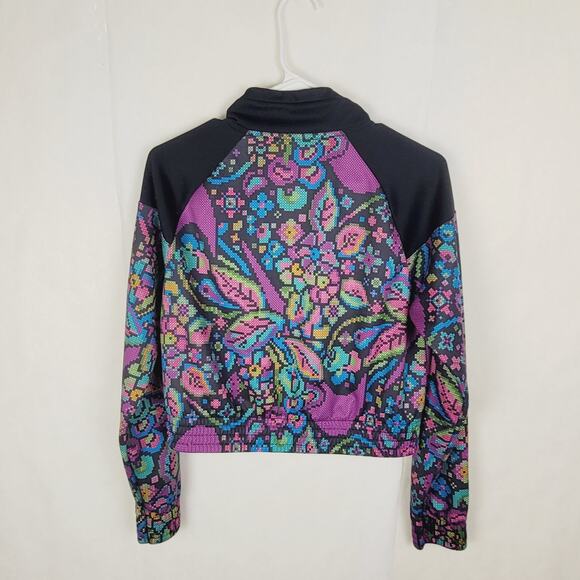 Nike black and multi color pixelated floral cropped full zip track jacket small - Picture 4 of 8